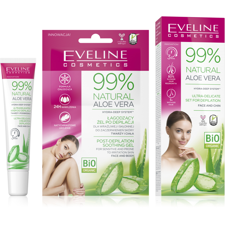 99% NATURAL ALOE VERA Szrtelent krm arcra s llra 20ml + szrtelents  utni nyugtat gl arcra s testre, rzkeny s irritcira hajlamos brre  2x5ml - Eveline Cosmetics Magyarorszg
